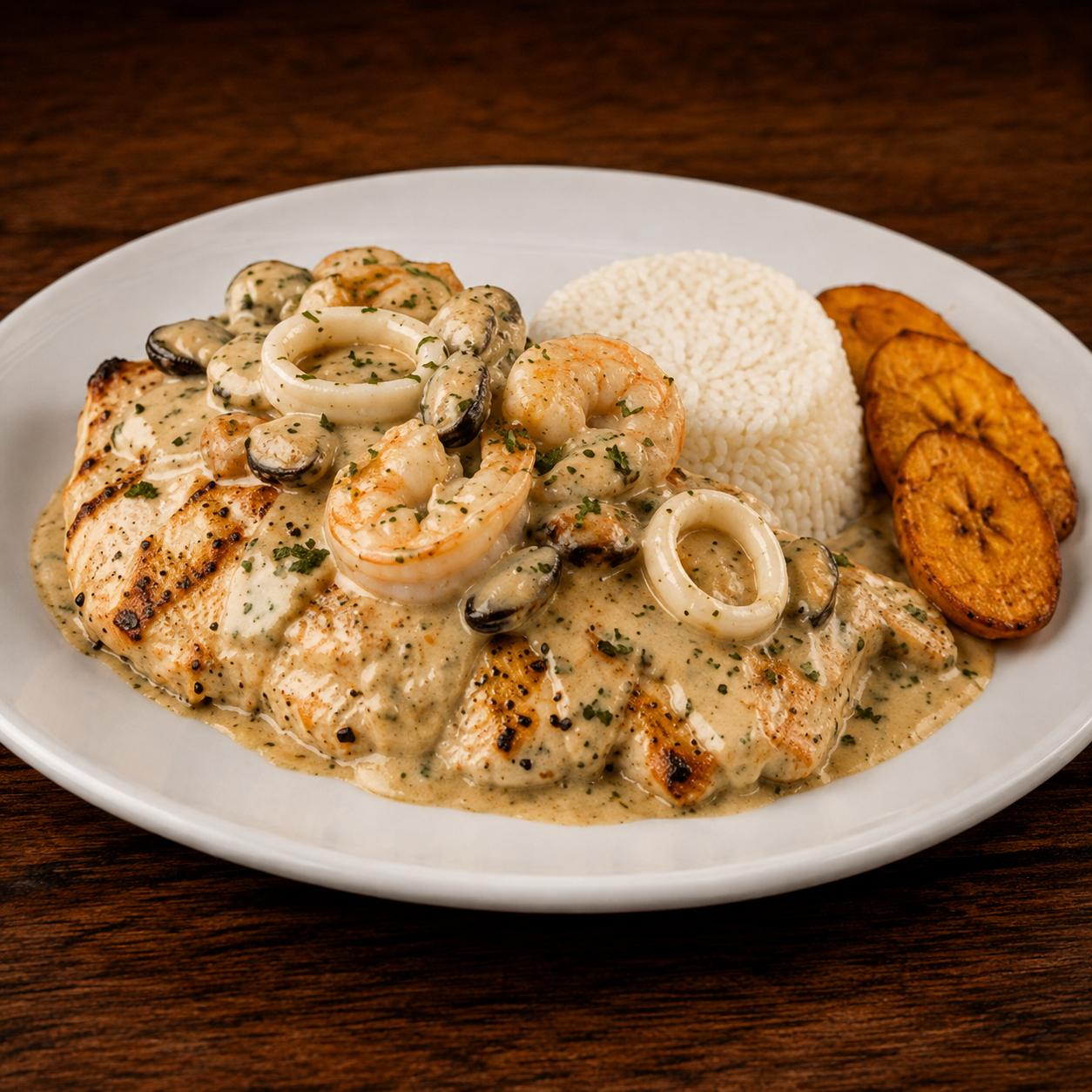 PECHUGA EN CREMA DE MARISCOS